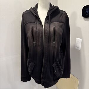 Calvin Klein Coat Jacket Medium Black Zip Snap Blazer Hood